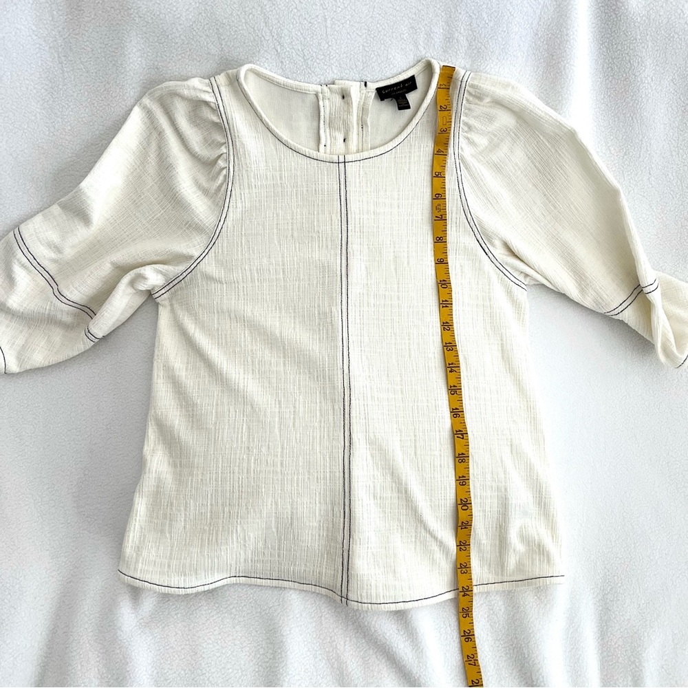 Anthropologie Current Air Cream Textured Peasant Puff Sleeve Top - Picture 5 of 10